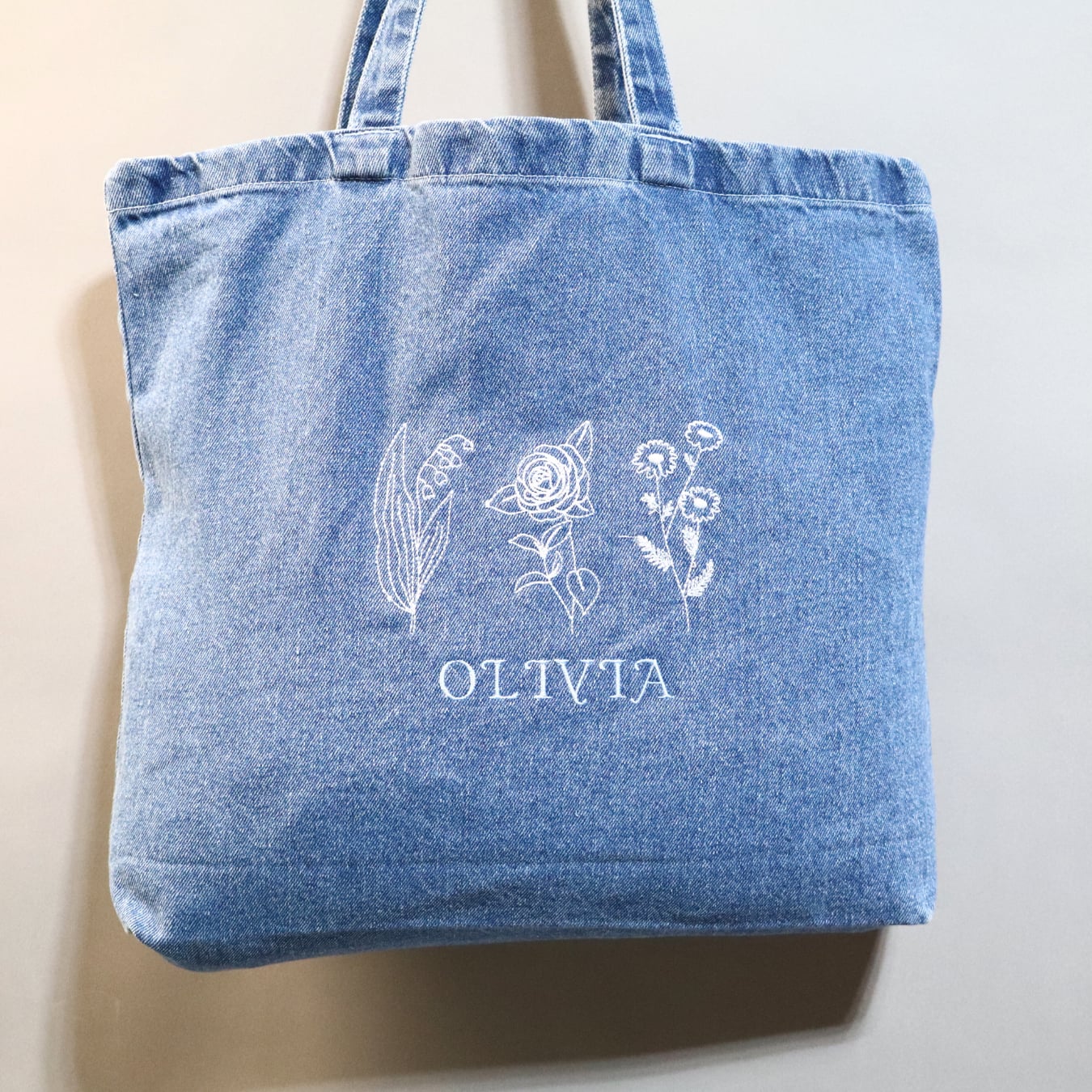 Birth Flower Denim Tote