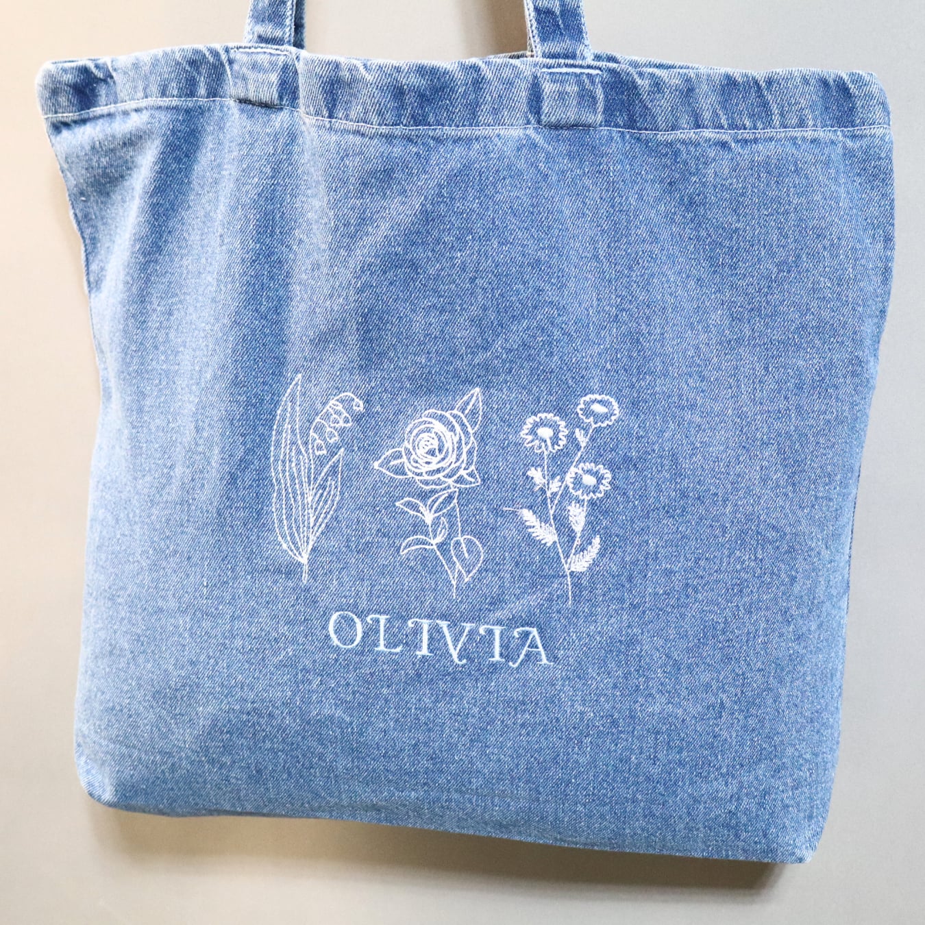 Birth Flower Denim Tote